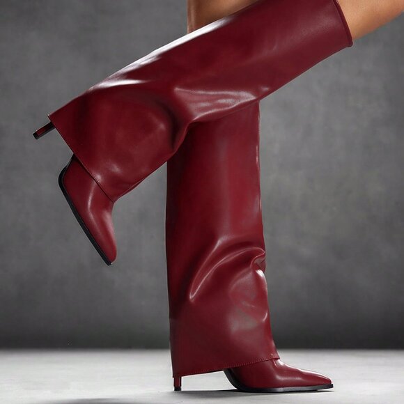 Shoes - Burgundy Pointed Toe Stiletto Women's Boots